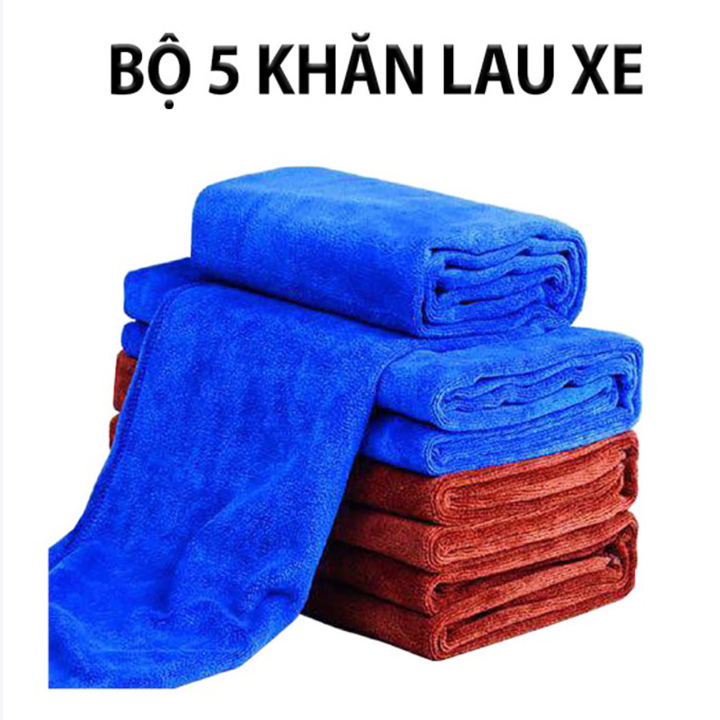 Bộ 5 Khăn Lau Xe Ô Tô Chuyên Dụng Kích Thước 30 x 50 Chất Microfiber Siêu Mềm Và Thấm Hút Tốt, Dùng Được Trong Gia Đình Không Để Lại Vệt