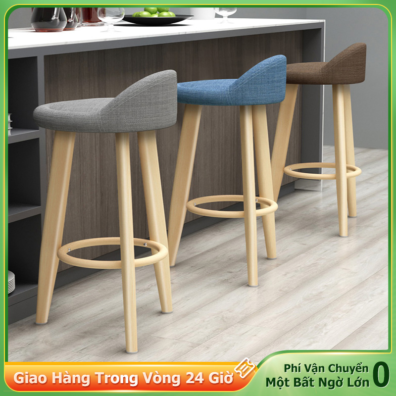 NES Ghế quầy bar gỗ nguyên khối Bắc Âu ghế cao tựa lưng đơn giản giảm giá 5%