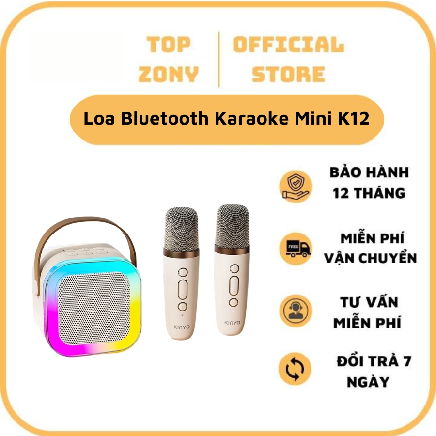 [ TẶNG KÈM 2 MIC ] Loa Bluetooth Không Dây , Loa Hát Karaoke Mini K12 Sạc Pin Không Dây , Âm Thanh Hay Bass Chuẩn Tặng Kèm 2 Mic Hát, Có Thể Thay Đổi Giọng, Dễ Sử Dụng - Thiết Kế Mới Mẫu Mới - Bảo Hành 12 Tháng - Top Zony