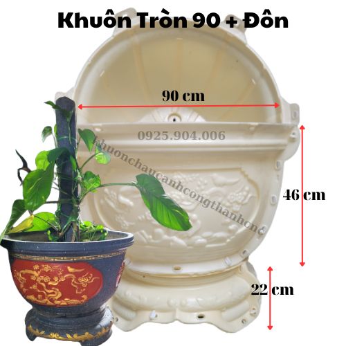 Khuôn đúc chậu cảnh Tròn 90, Chất liệu nhựa ABS cao cấp, Dùng làm khuôn đúc chậu cảnh xi măng