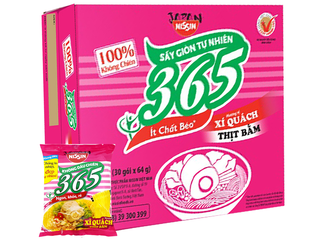 Thùng 30 Gói Mì Không Chiên 365 - Xí Quách Thịt Bằm Nissin 64g