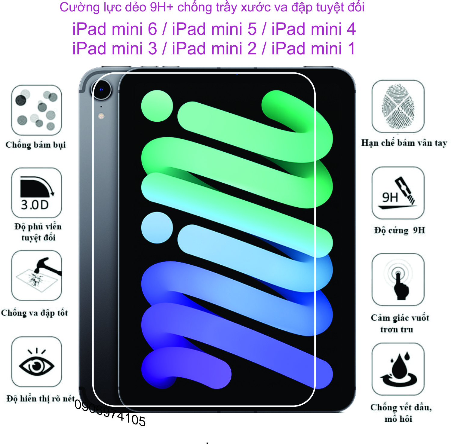 Cường lực dẻo 9h+ iPad Mini 6 / ipad mini 5 / ipad mini 4 / ipad mini 3 / ipad mini 2 / ipad mini 1 bảo vệ máy chống va đập chống trầy xước tuyệt đối.