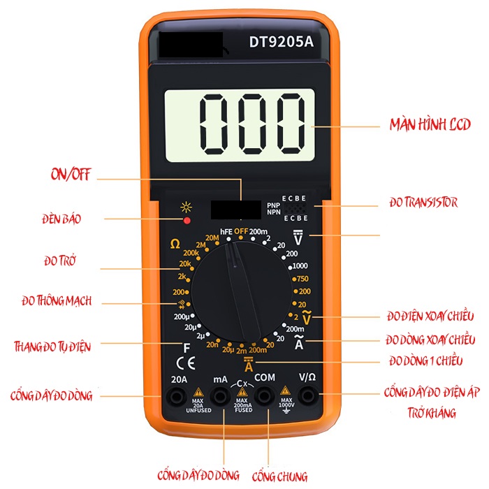 Đồng hồ đo điện vạn năng DT9205A Digital Multimeter kèm pin