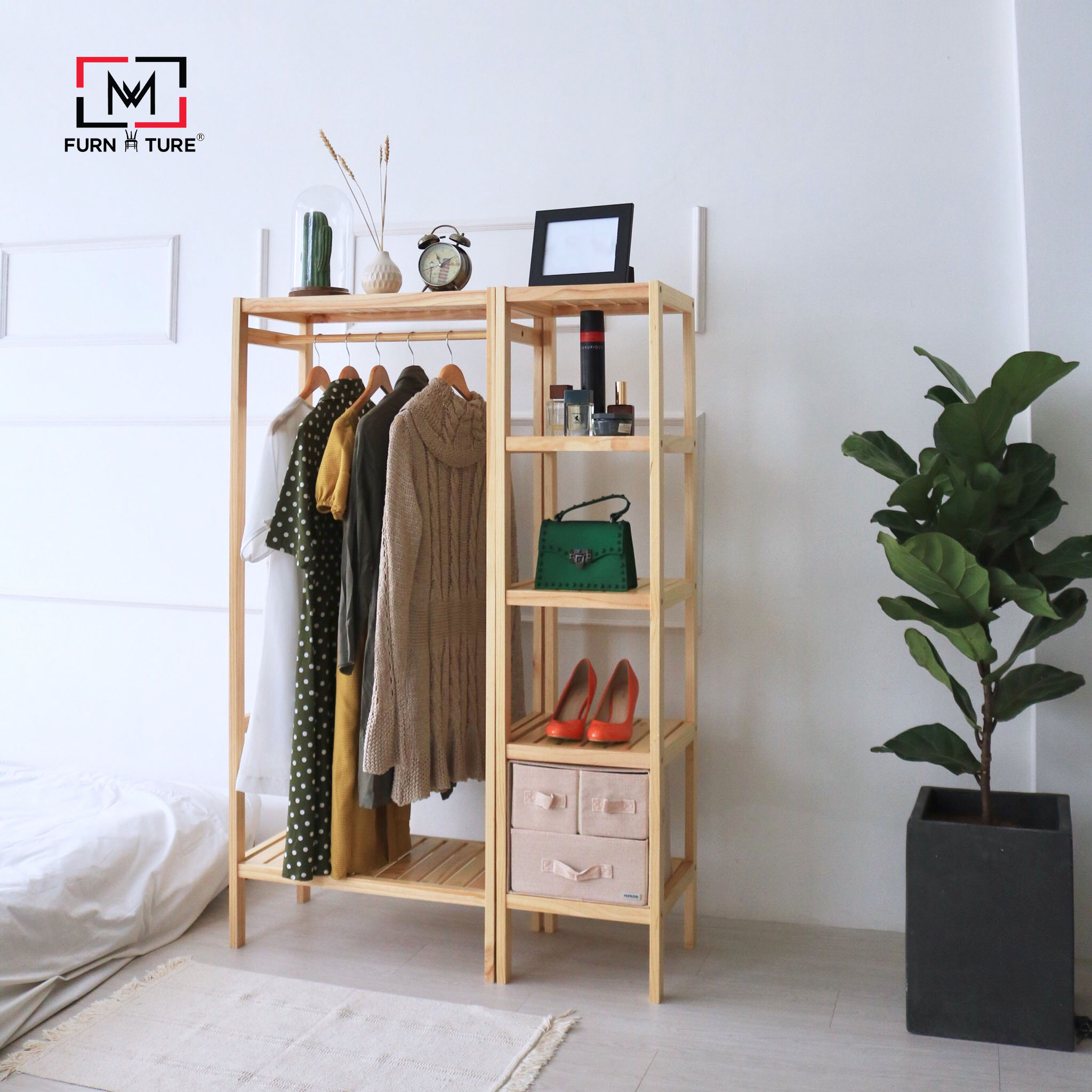 COMBO TỦ TREO QUẦN ÁO VÀ KỆ 5 TẦNG LẮP RÁP TIỆN LỢI THƯƠNG HIỆU MW FURNITURE - NỘI THẤT PHÒNG NGỦ