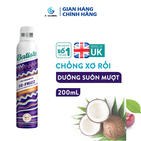 Dầu gội khô batiste dry shampoo 200ml - de-frizz - chống sơ rối & suôn mượt