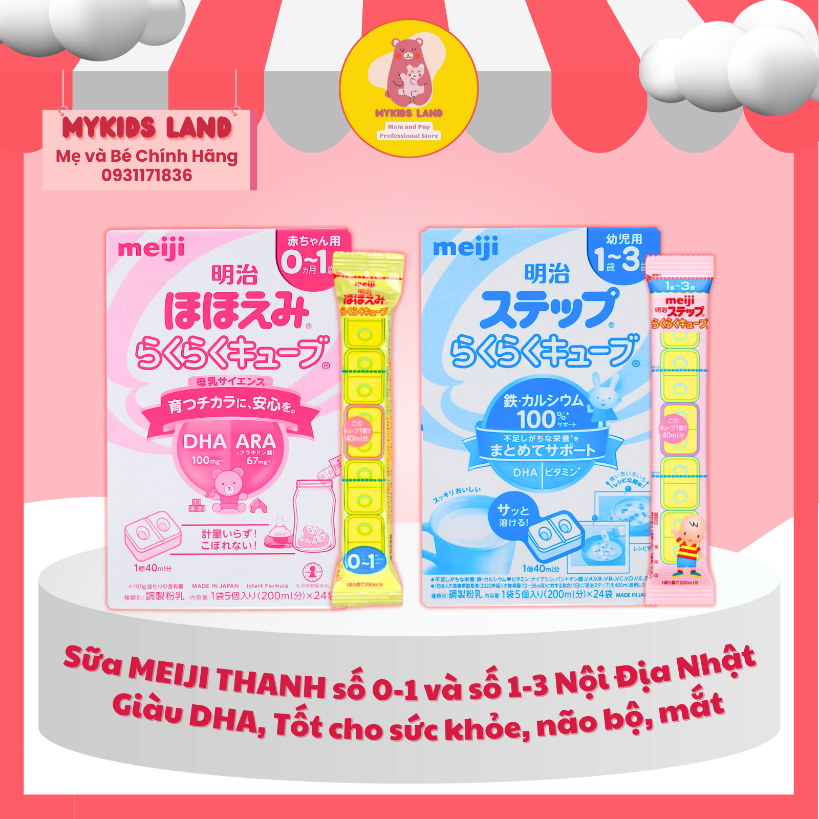 Sữa meiji thanh số 0-1 và số 1-3 nội địa nhật
