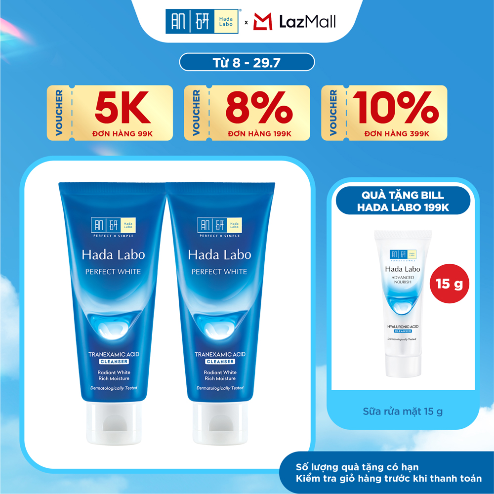 [VB] Bộ 2 Sữa rửa mặt dưỡng trắng Hada Labo Perfect White Tranexamic Acid Cleanser 80g