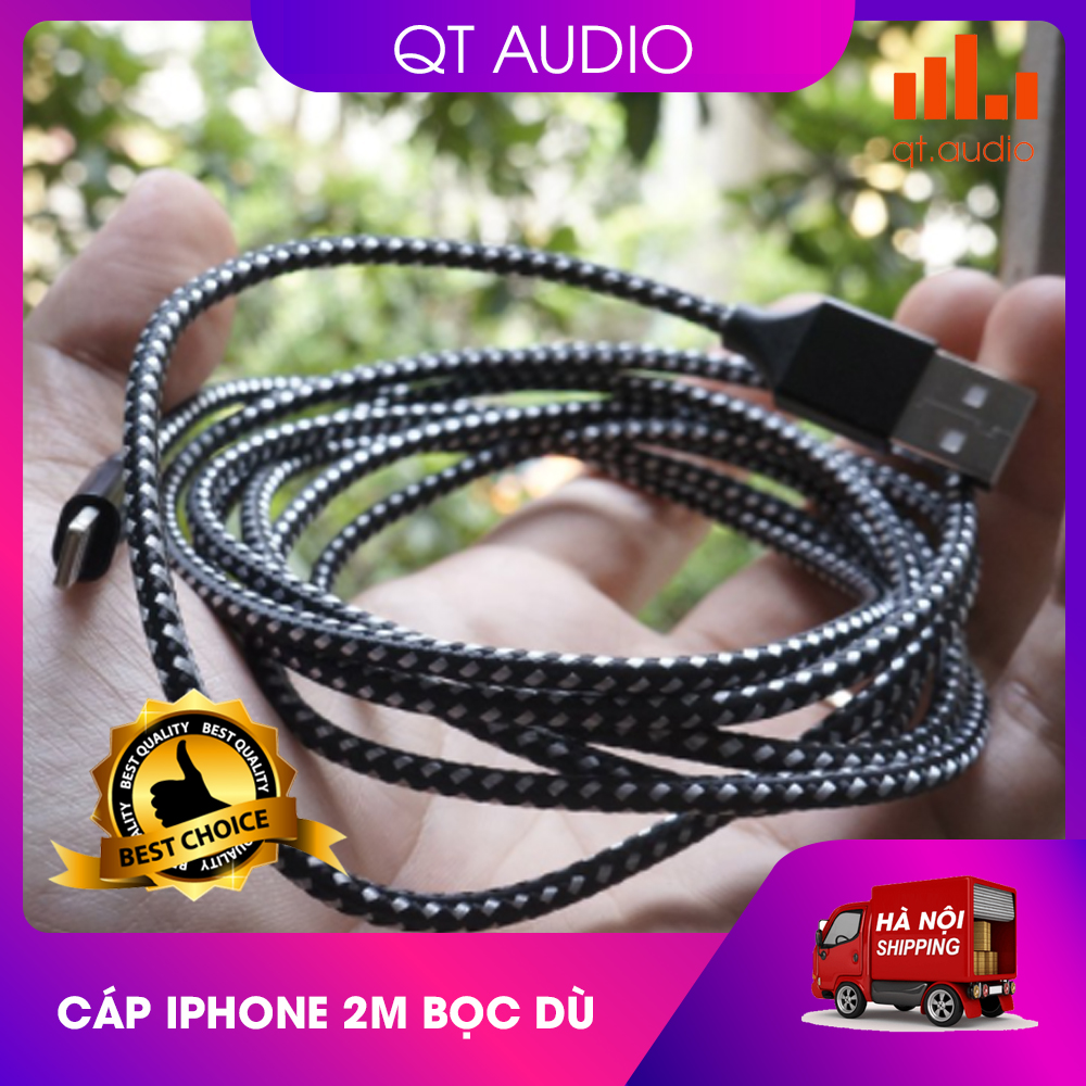 Cáp sạc iphone, ipad bọc dù, dài 2m, siêu tốt, siêu rẻ