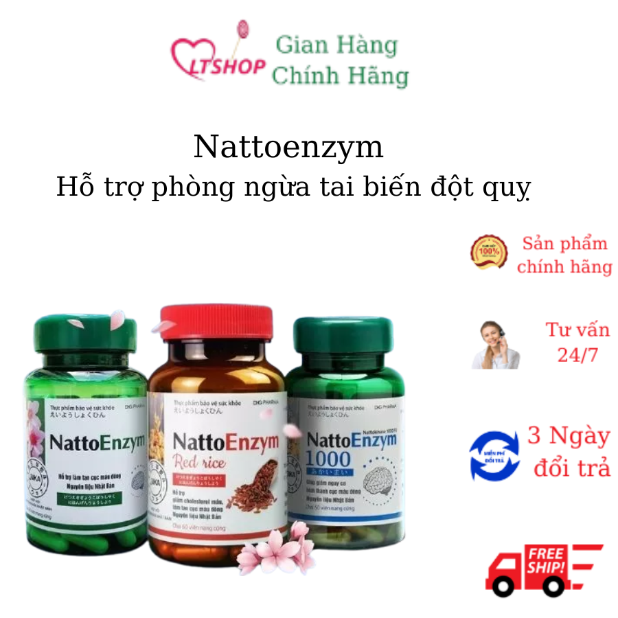 Nattoenzym viên uống phòng tai biến đột quỵ   Nattokinase nhật bản hỗ trợ giảm cholesterol máu, phòng ngừa  đột quỵ và làm tan cục máu đông  công nghệ nhật bản lọ 60 viên - LTshopp