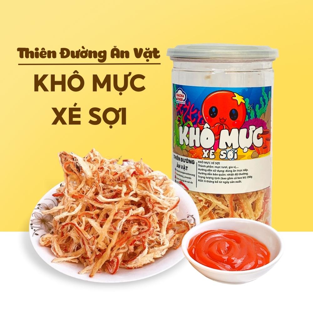 Mực khô hấp nước dừa 250g đồ ăn vặt Đà Nẵng - mực xé sợi thơm ngon dai mềm vừa phải kèm tương ớt Thiên Đường Ăn Vặt