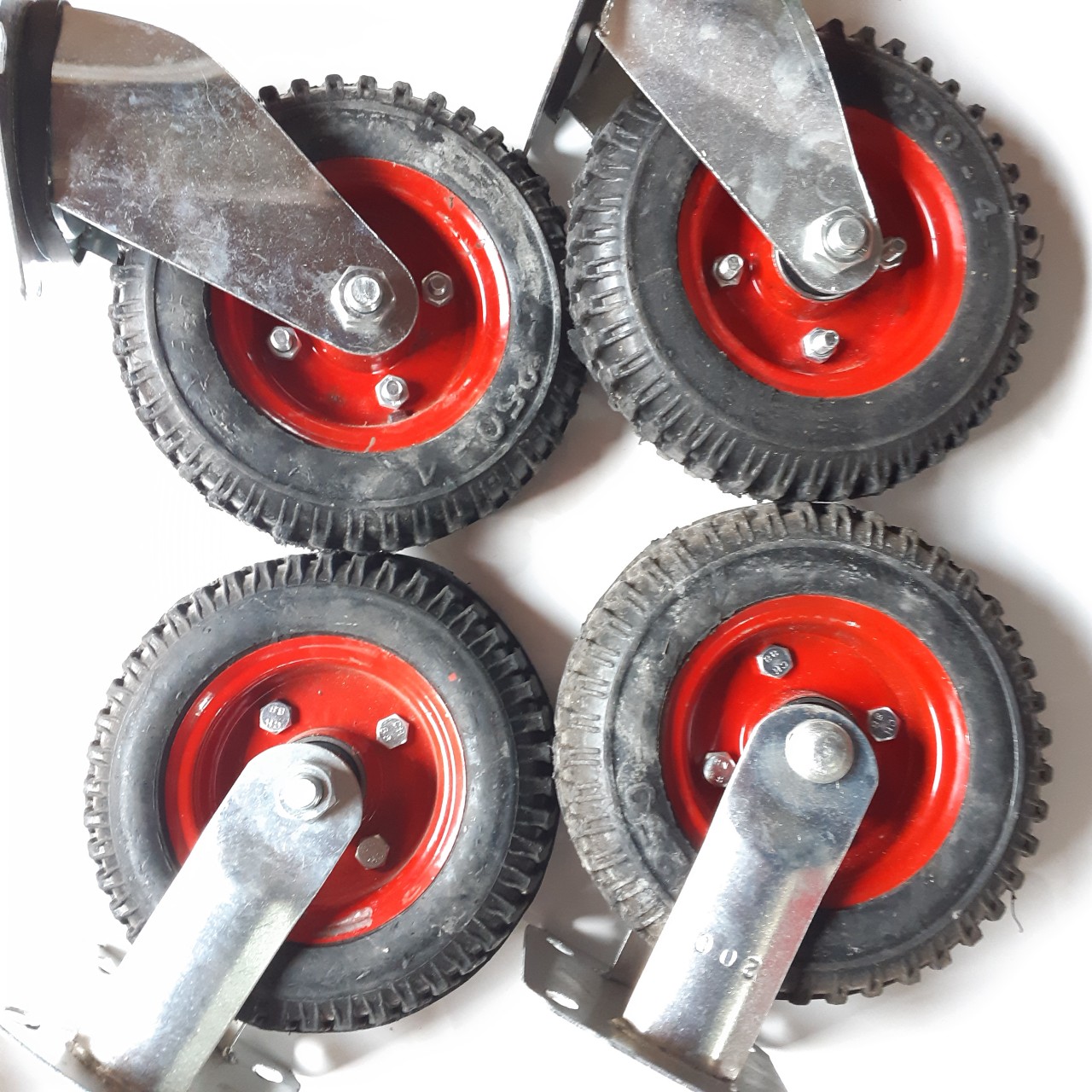 Combo bộ 4 bánh xe cao su 20cm 2 xoay 360o 2 bánh cố định chịu lực 500kg