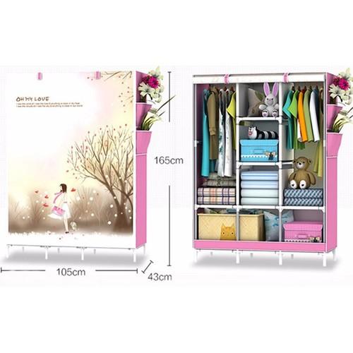 Tủ vải quần áo 3d 3 buồng 8 ngăn, tủ quần áo cao cấp siêu bền- tủ vải đựng quần áo 3d siêu bền - màu ngẫu nhiên