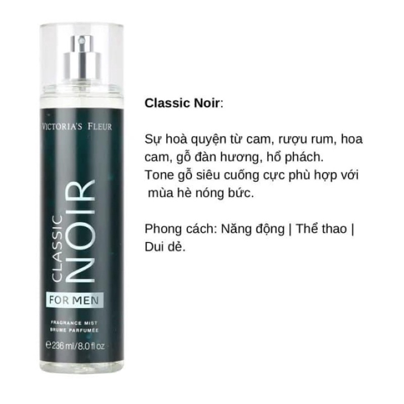 Body Mist Cho Nam 236ml Victoria Fleur Hàng nội Địa Trung Xịt body nam, xịt thơm body nam Xịt thơm body mist, Xịt Thơm toàn thân Xịt Thơm