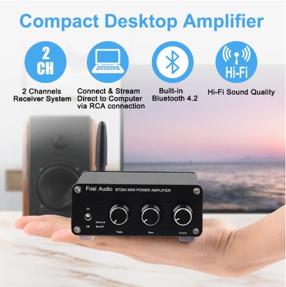 Amply mini siêu tải Fosi Audio Bluetooth 5.0  - tặng kèm adapter và chuôi cắm