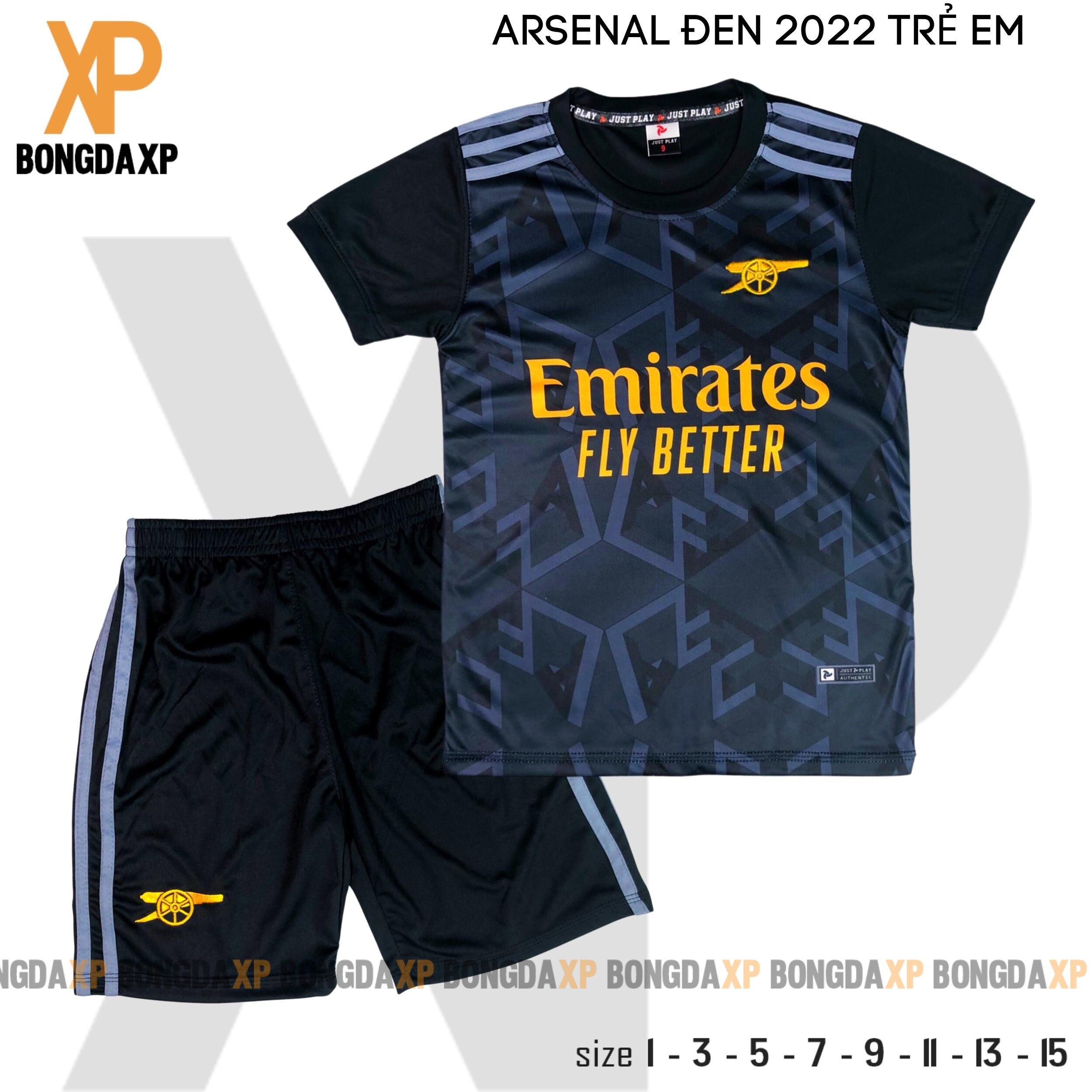 Quần áo bóng đá trẻ em đồ đá banh trẻ em CLB Arsenal Đen Vải thun lạnh cao cấp