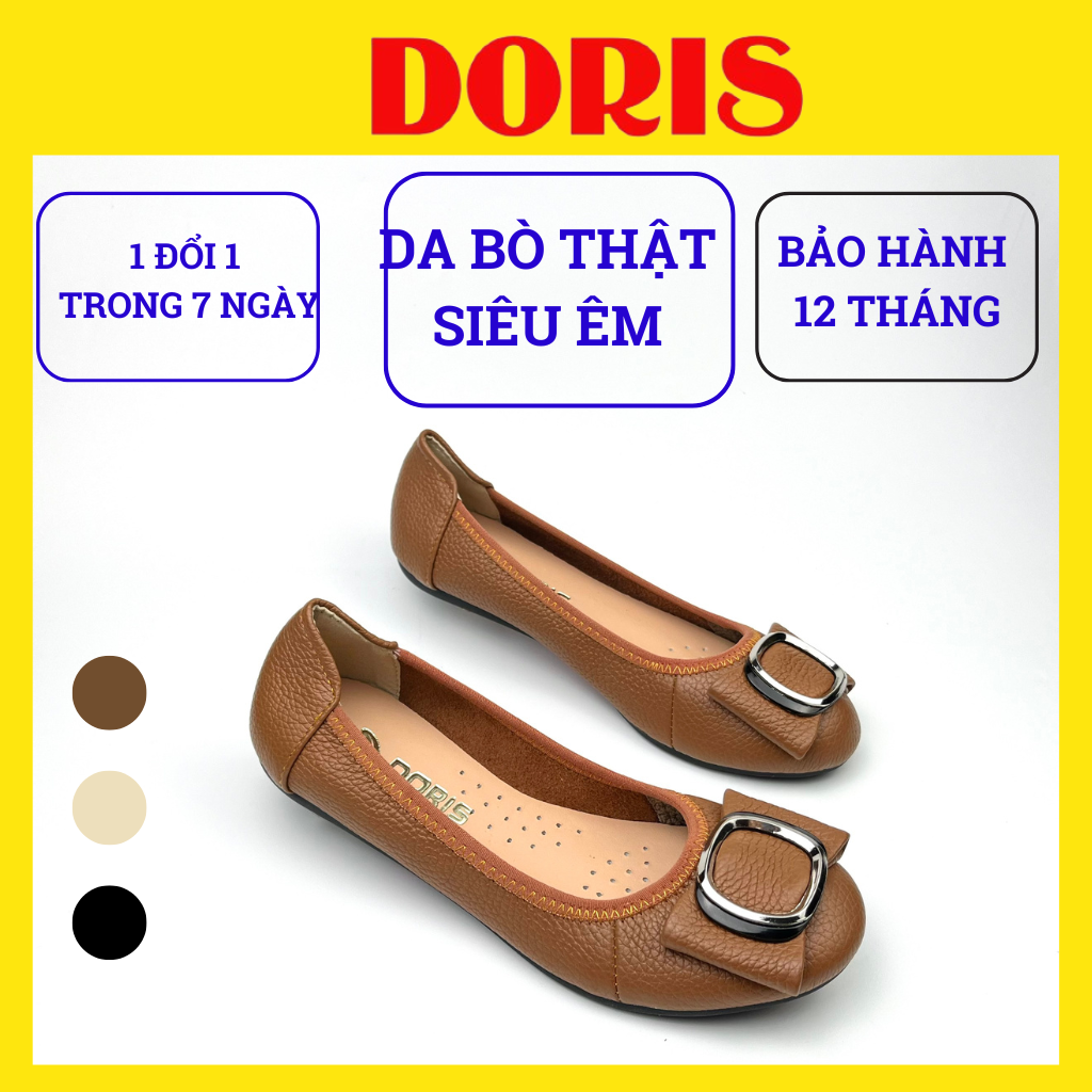 Giày búp bê nữ đế bệt DORIS  DR006 - da thật mũi tròn gắn nơ siêu êm chân - CÓ BẢO HÀNH -FORM CHUẨN.