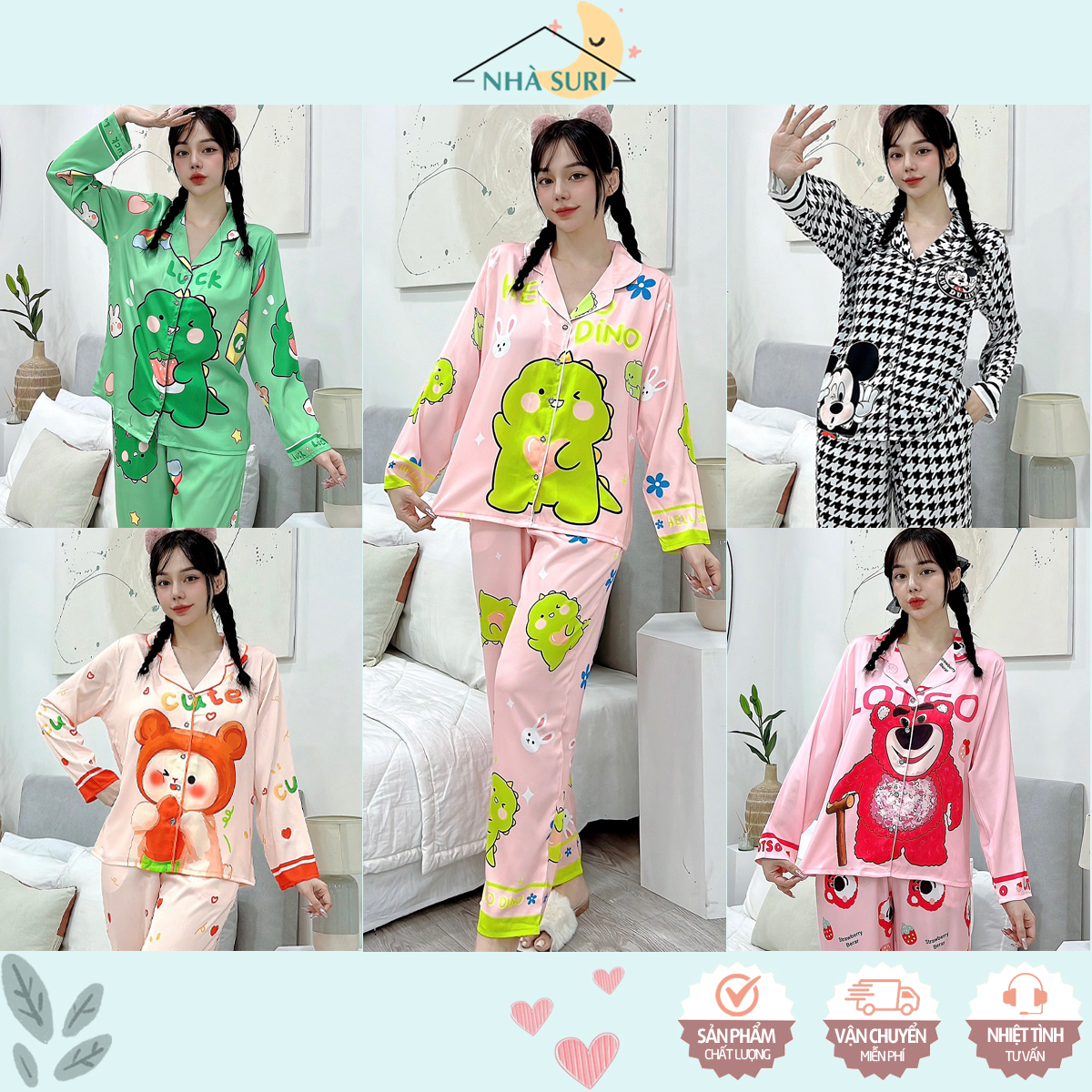 Đồ bộ ngủ mặc nhà lụa Latin in hình 5D cao cấp Nhà Suri, set pizama tay dài vải đẹp thoáng mát