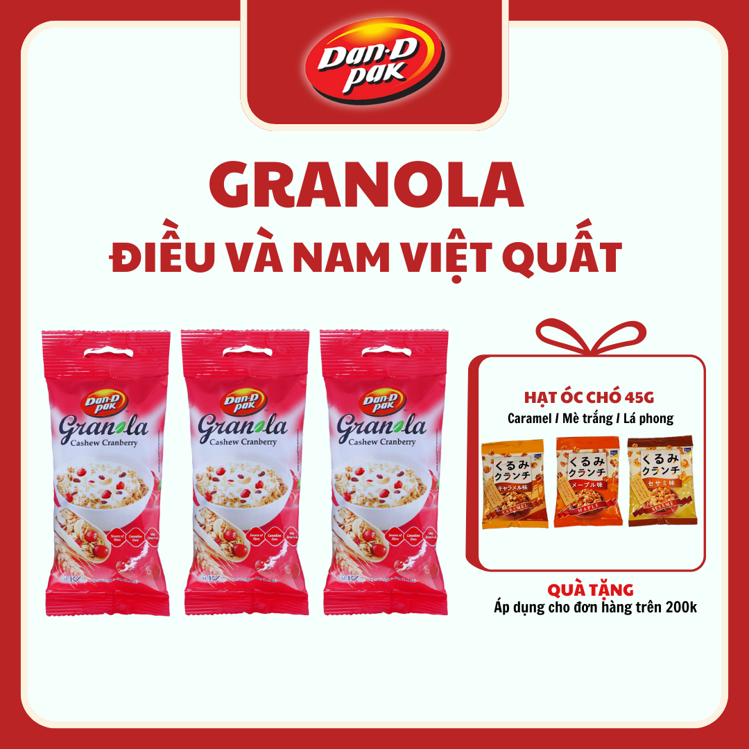 Combo 5 gói tặng 1 gói , hạt ngũ cốc granola điều và nam việt quất 40g, 350g, 600g dan d pak