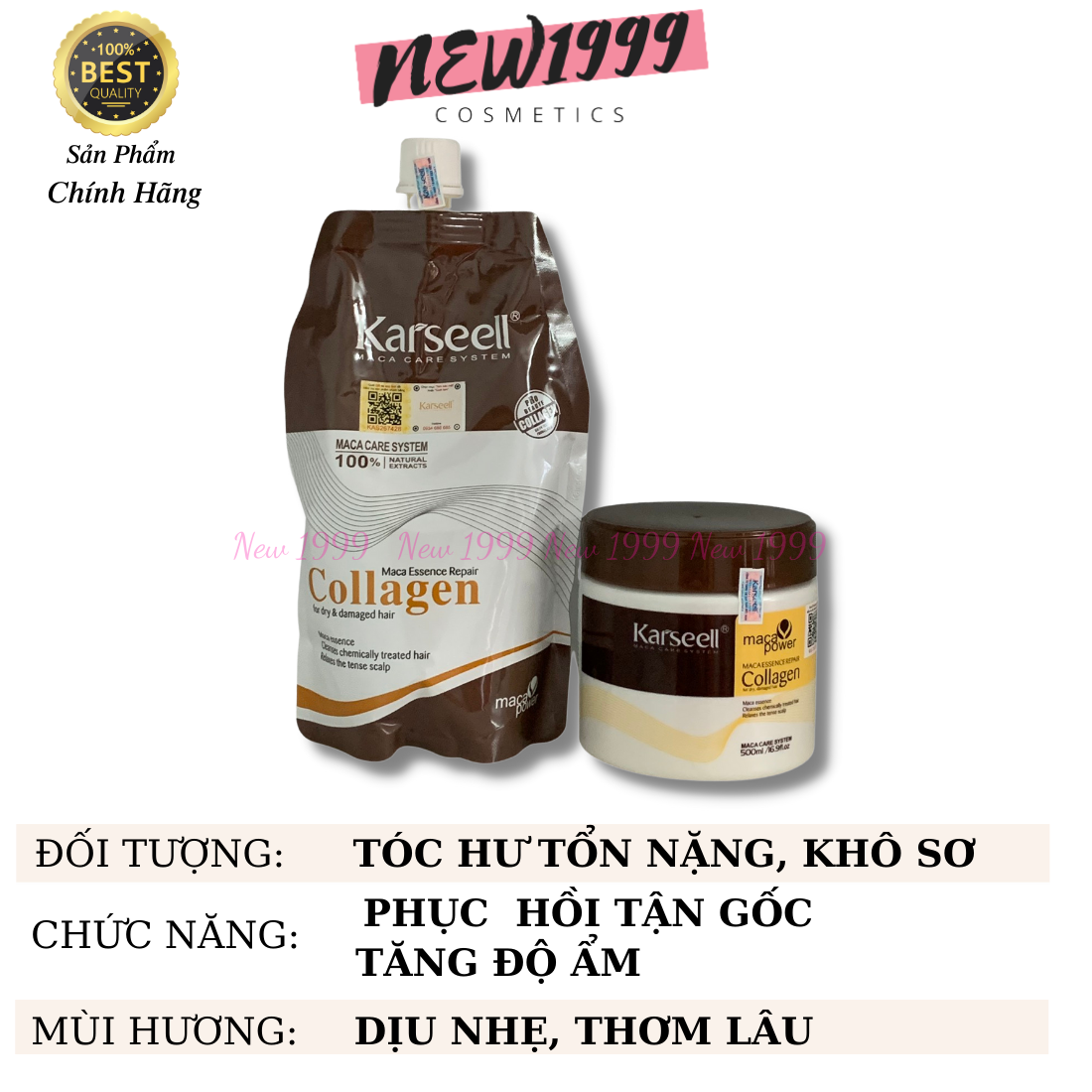 Kem hấp ủ tóc collagen karseell 500ml chính hãng phục hồi tóc hư tổn khô sơ chẻ ngọn