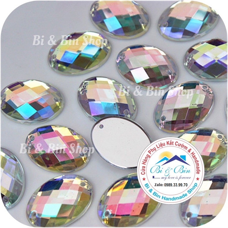 Hạt đá kết oval trắng cừ ab đính kết trang phục