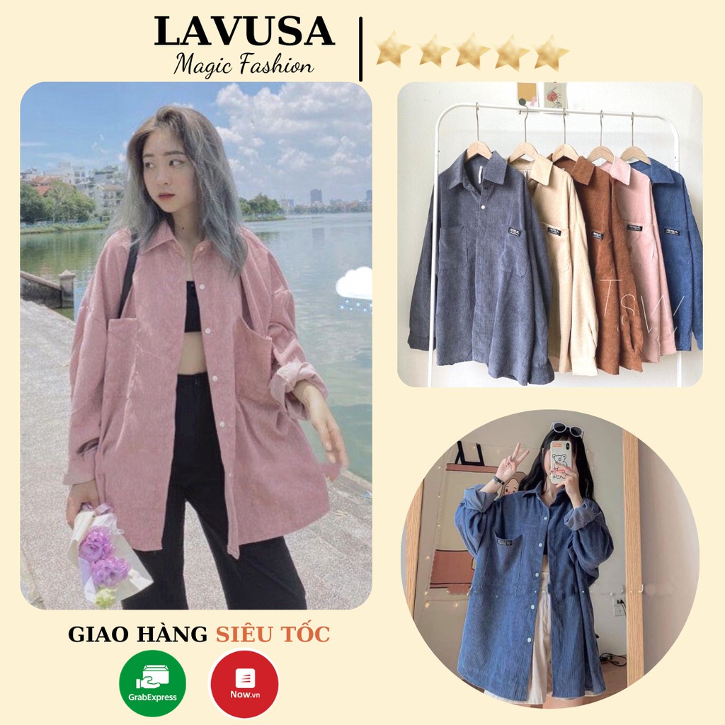 Áo sơ mi nữ form rộng - sơ mi khoác nhung tăm ulzzang hàn quốc oversize lavusa