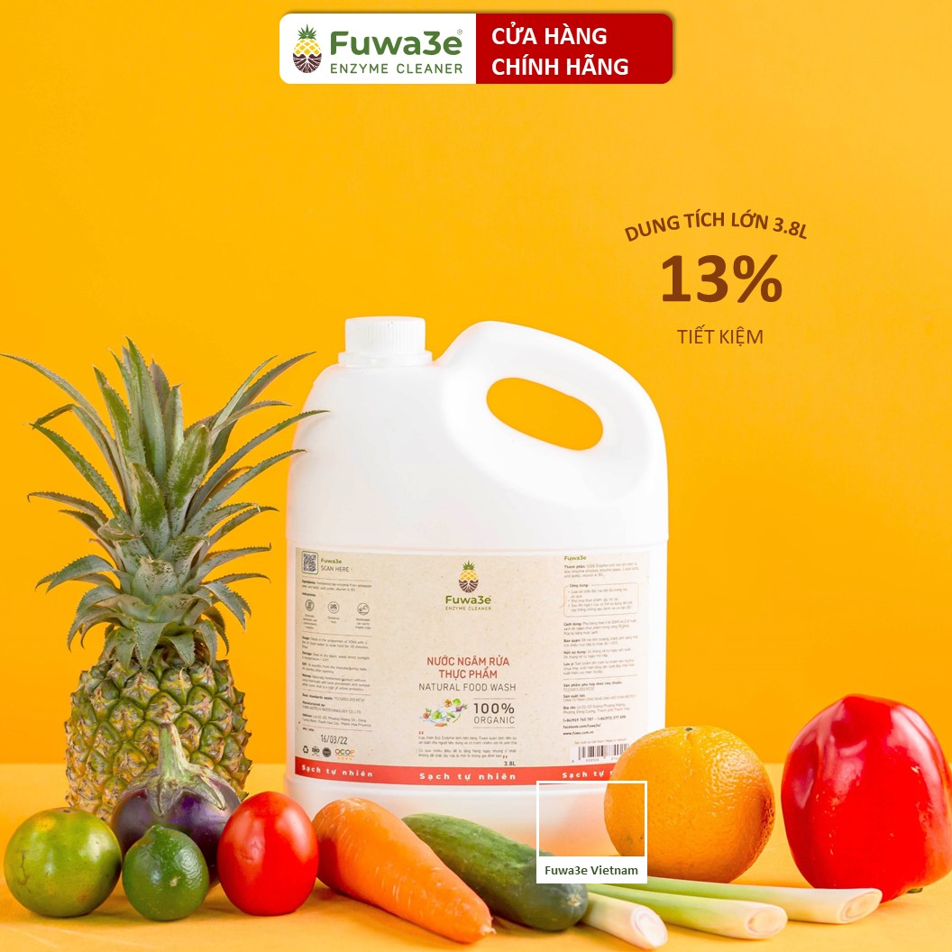 Nước ngâm rửa rau củ quả FUWA3E enzyme sinh học từ dứa 3.8L- làm sạch thực phẩm