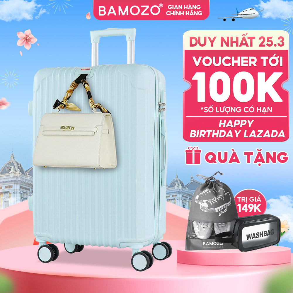 Vali du lịch 8801 Loại Cao Cấp Size 20/Size 24, Vali kéo nhựa BAMOZO Bảo Hành 5 Năm, 1 Đổi 1 Trong 30 ngày Chống Va Đập Trầy Xước