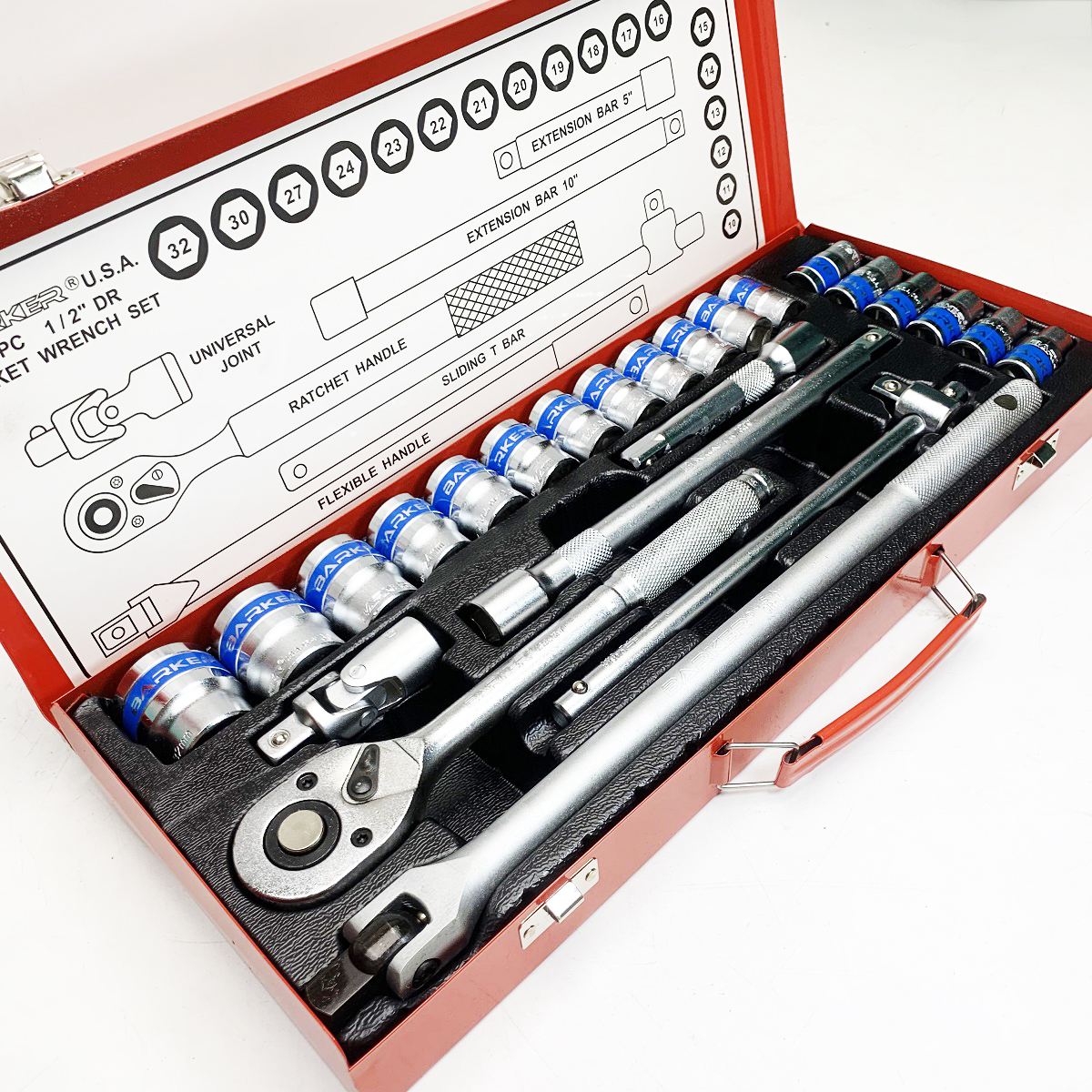Bộ tuýp 1/2inch 25 chi tiết BAKER U.S.A 25PCs 1/2inch DR SOCKET WRENCH SET - Bộ khẩu tuýp siết lực