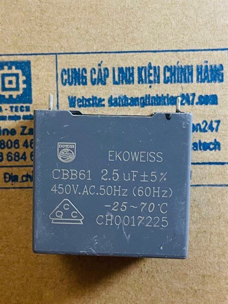 Tụ quạt chân cắm chân kim cbb61 2.5uf 450vac ekoweiss