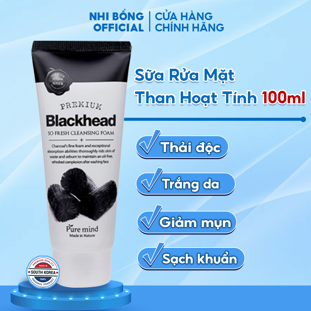 Sữa rửa mặt làm sạch da trắng da chiết xuất Than Hoạt Tính Pure Mind Hàn Quốc 100ml Giúp da trắng sáng mềm mịn tự nhiên