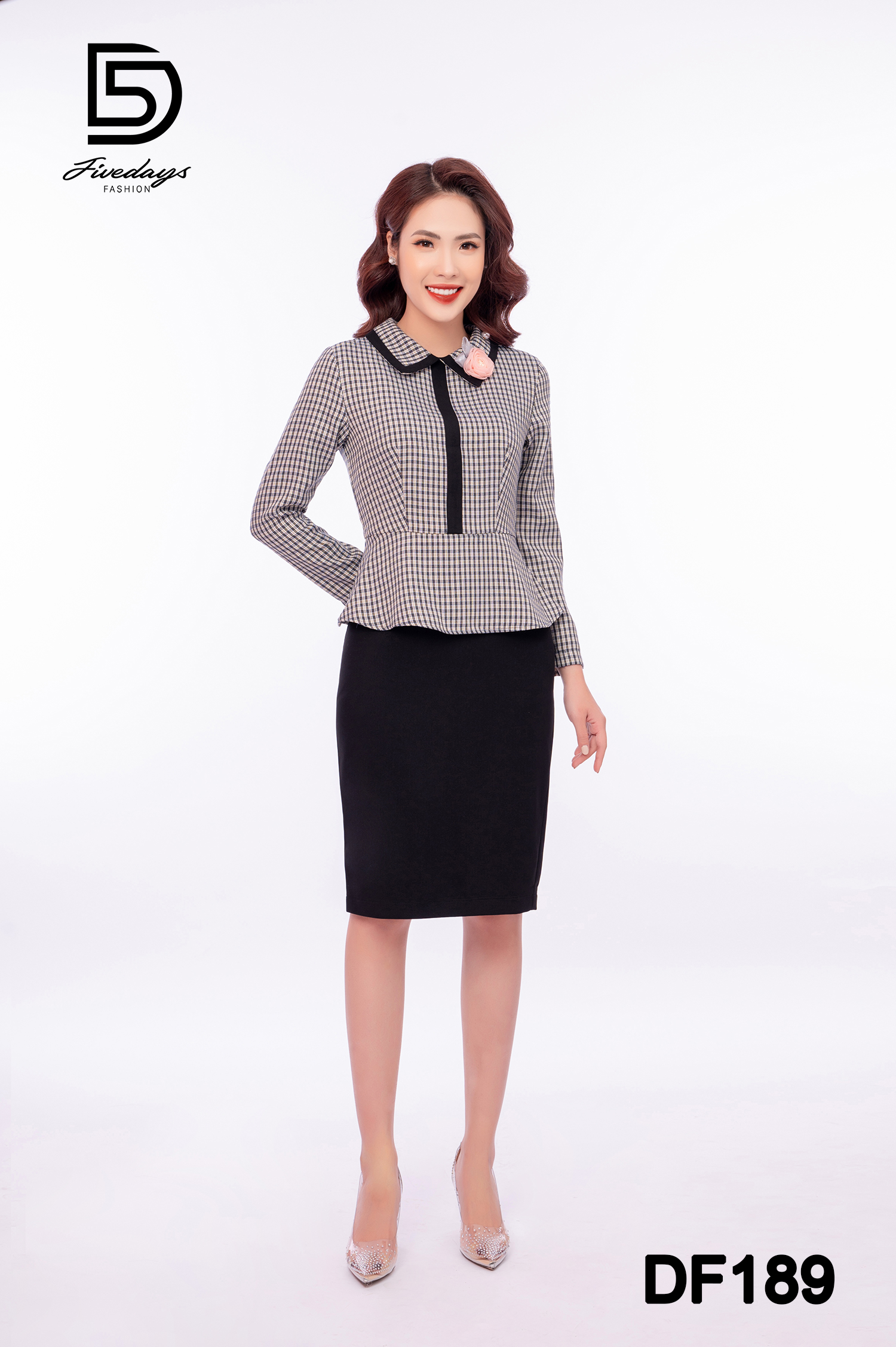 Đầm peplum kẻ viền cổ fivedays