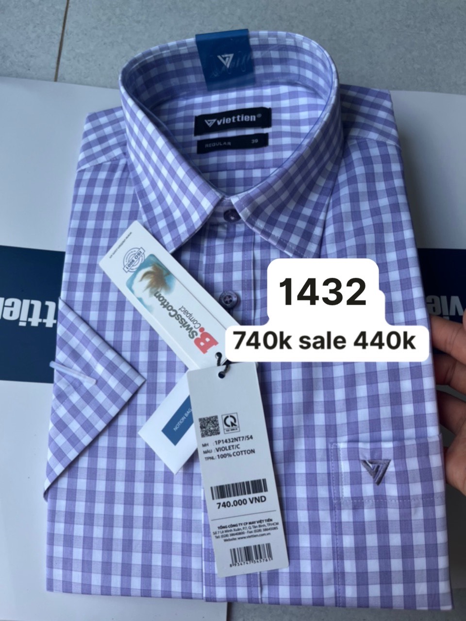 Áo sơ mi việt tiến ngắn tay giá mác 740k sale 440k