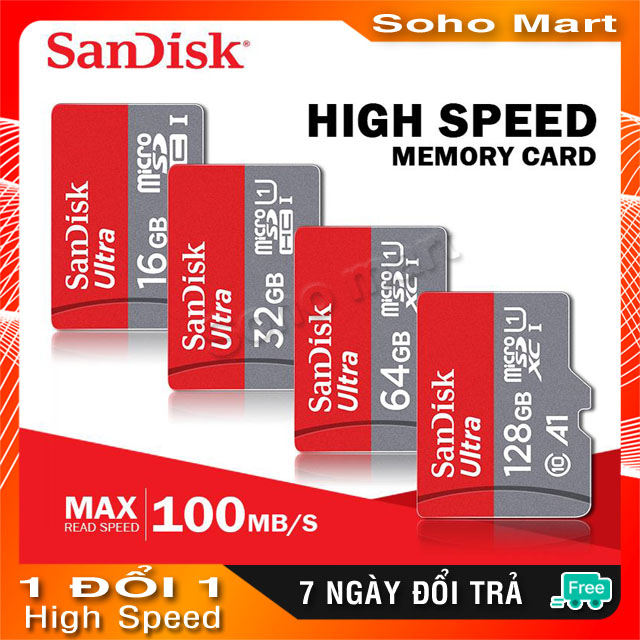 Thẻ nhớ microSD SanDisk Ultra 8GB A1 tốc độ lên tới 100Mb/s Class 10, TẶNG kèm Adapter đọc thẻ tốc độ cao siêu bền