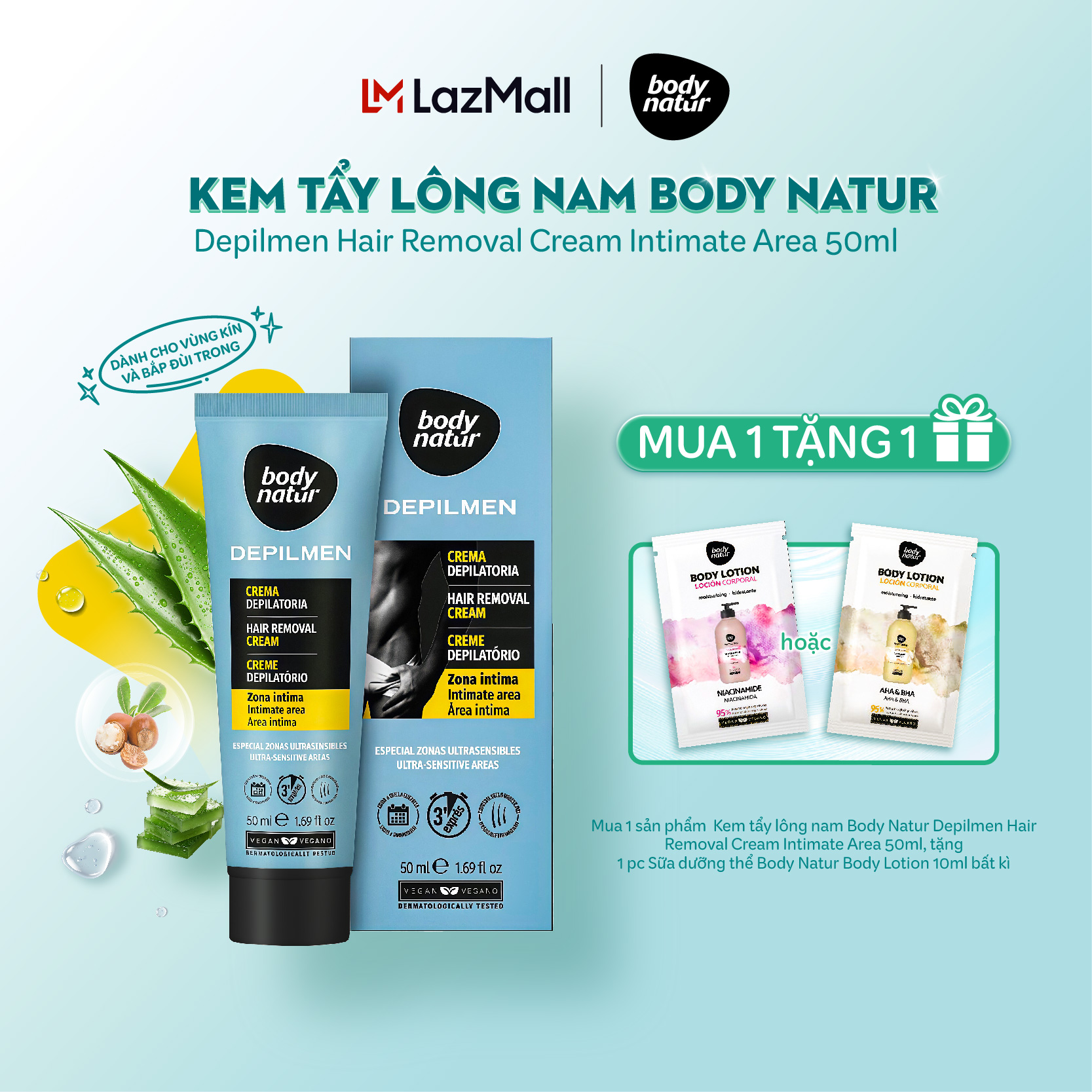 Kem tẩy lông nam Body Natur Depilmen Hair Removal Cream Intimate Area 50ml