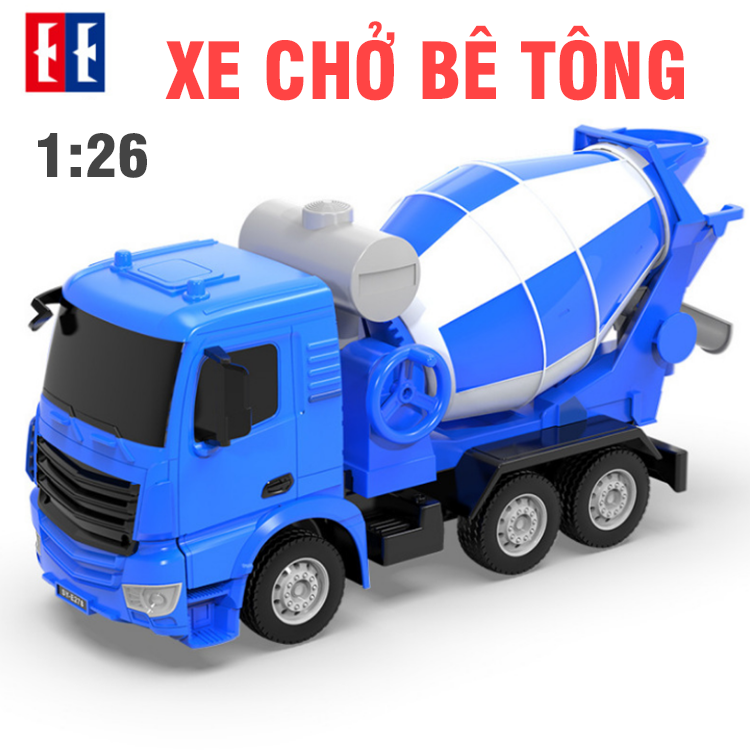 Mô hình xe bồn chở bê tông đồ chơi trẻ em xe ô tô bằng nhựa tỉ lệ 1:26 xoay đổ được vật liệu