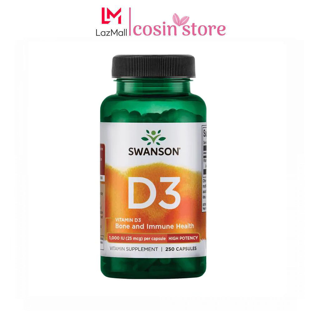 Viên uống Swanson Vitamin D3 25 mcg 1000IU 250 viên của Mỹ