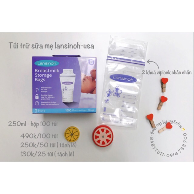 Túi trư sữa Lansinoh-Usa ( Hộp 100 túi)