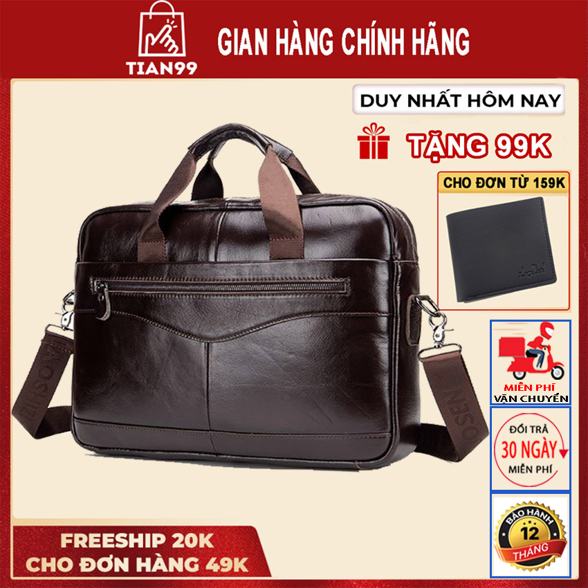 Cặp xách laptop Da Bò Thật-Bảo Hành 12 Tháng-FreeShip-Tặng Ví cao cấp 99k-Túi xách nam da bò chứa laptop 15,6 inch Da bò cao cấp chống chày xước nước uốn nén đàn hồi bền bỉ-Túi xách nữ-Cặp văn phòng-Cặp Da-Túi Da-Tian99