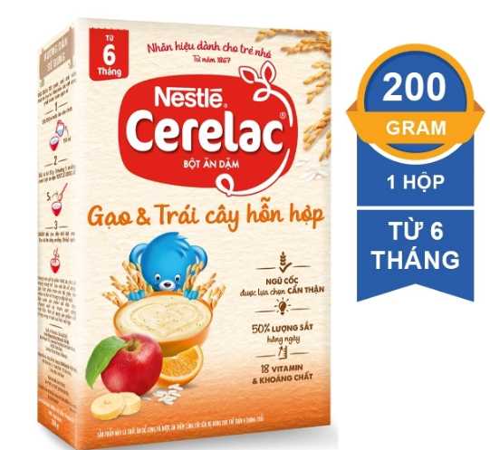 Bột ăn dặm Nestle Cerelac Gạo và Trái cây hỗn hợp 200g