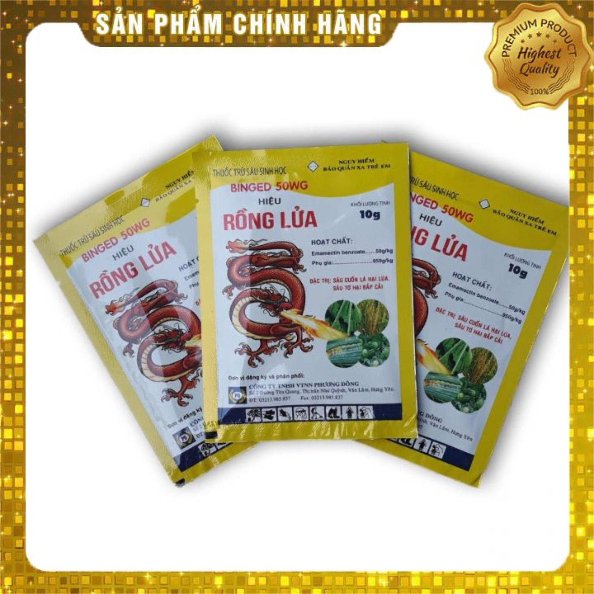 Combo 5 gói Thuốc trừ sâu sinh học thế hệ mới Binged 50WG Hiệu Rồng Lửa (10g) đặc trị sâu cuốn lá hại lúa, sâu tơ hại bắp cải