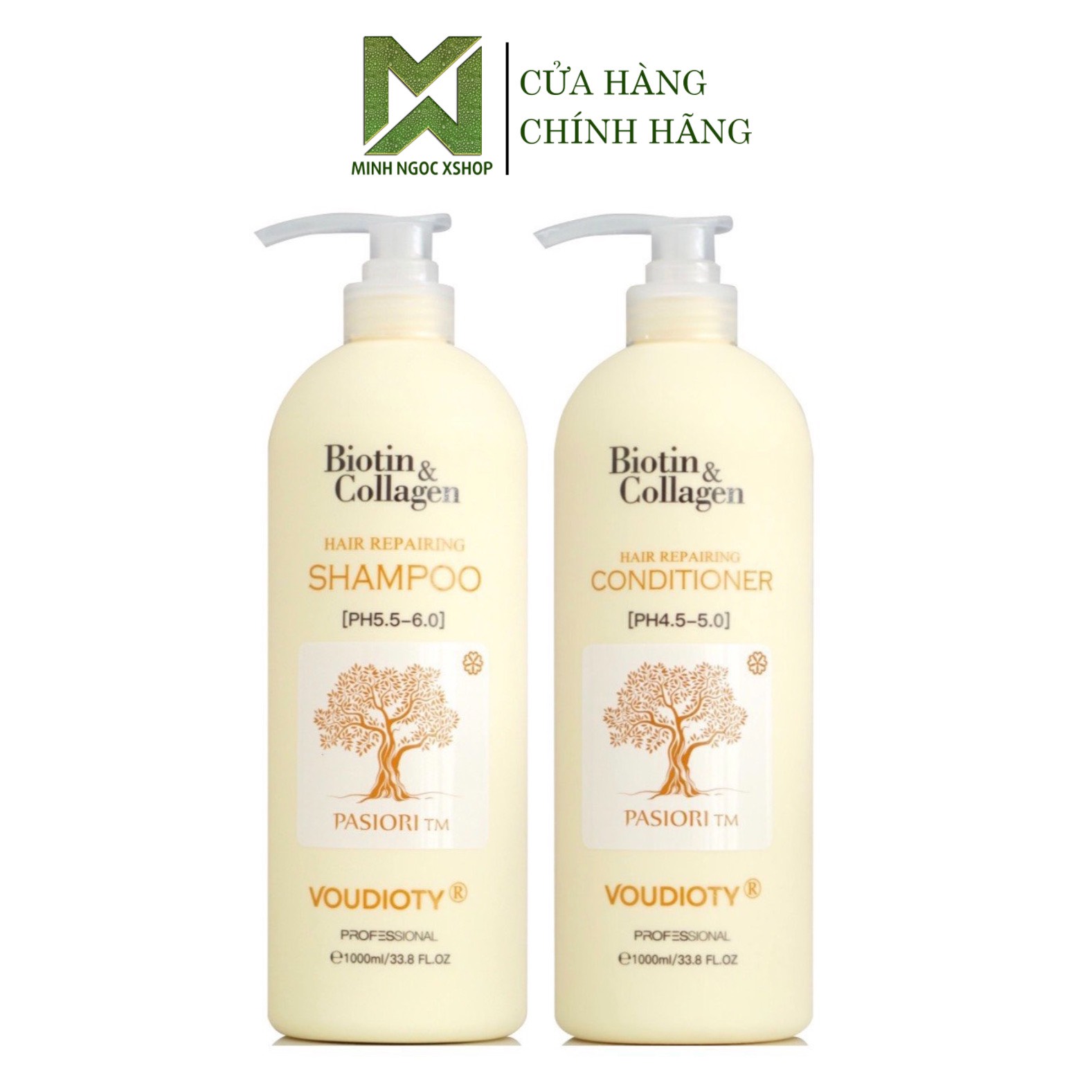 Dầu gội xả siêu mượt Biotin Collagen Repairing Voudioty vàng 1000ML