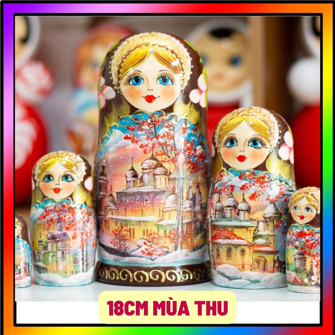 Bộ búp bê nga 5 lớp 18 cm hoa văn "phong cảnh mùa thu" cực đẹp và sang trọng độc đáo