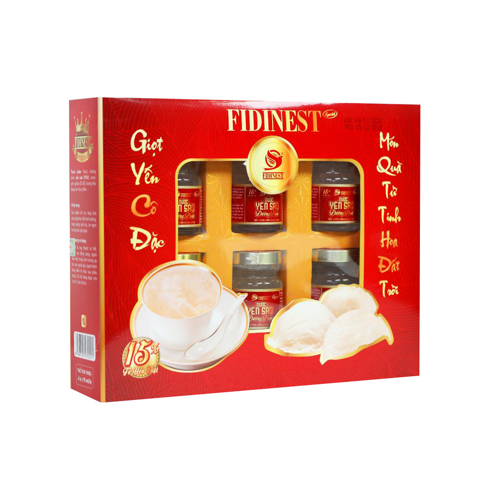 Nước Yến Sào 15% FIDINEST Đường Phèn - Hộp 6 Hũ x70ml