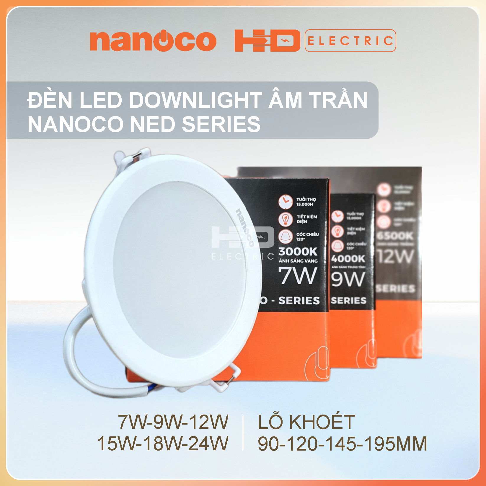 Đèn led downlight âm trần nanoco ned series 7w, 9w, 12w hàng chính hãng