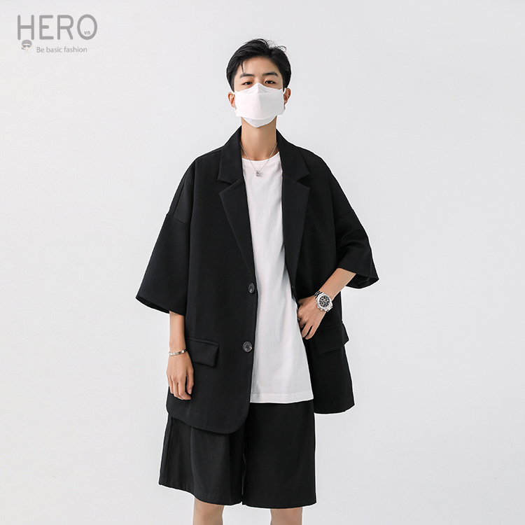 Set Blazer Quần Short Mùa Hè Bộ đồ nam cổ vest unisex phong cách Hàn Quốc Set01 Mr Hero