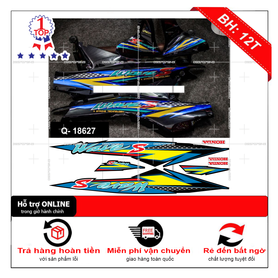 Tem xe wave S nhỏ đời đầu dán xe đen CANDY