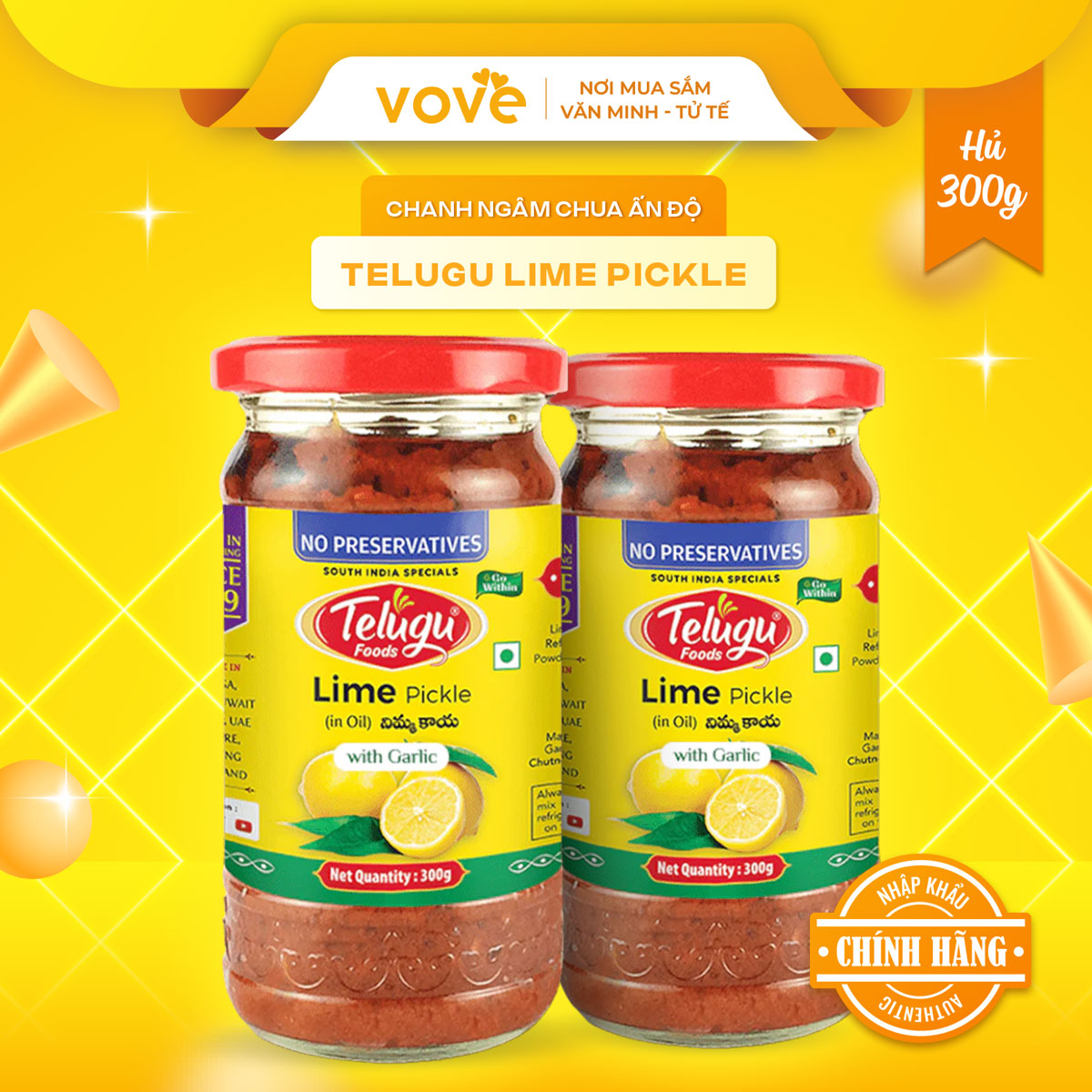 Chanh ngâm chua Ấn Độ TELUGU Lime Pickle 300gr