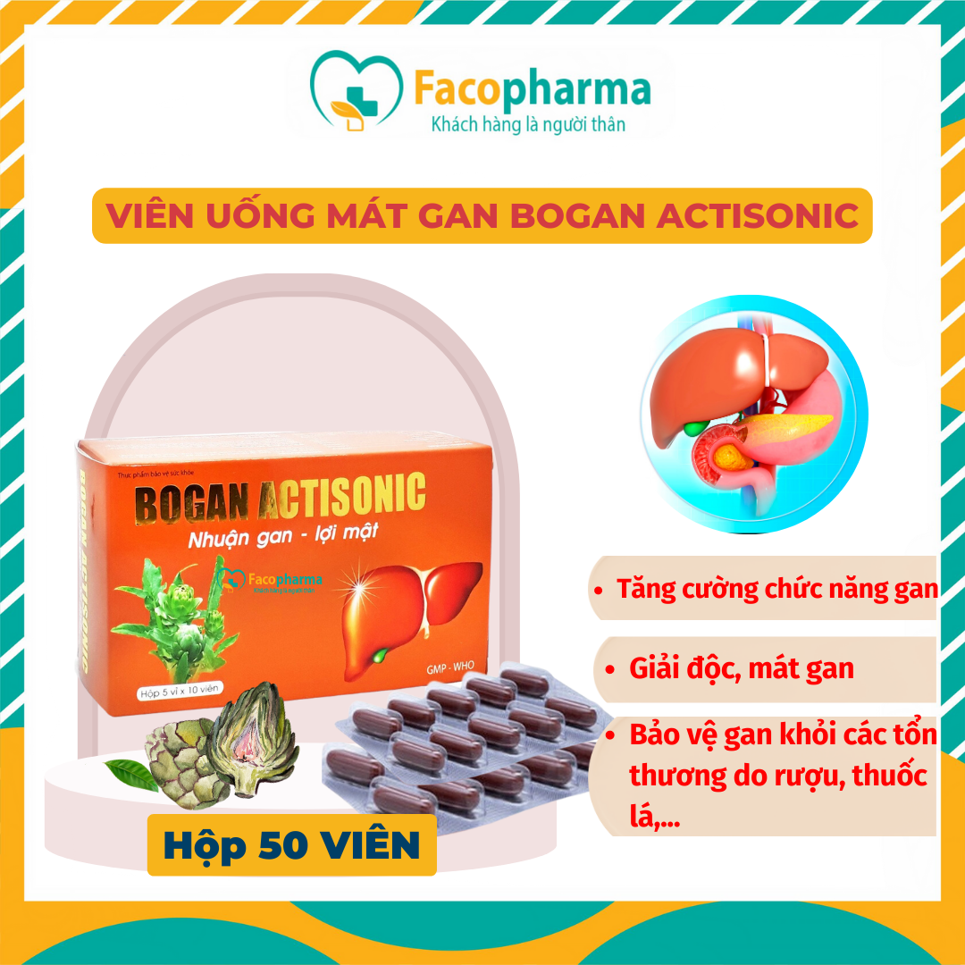 Viên uống mát gan Bogan Actisonic nhuận gan lợi mật hộp 50 viên hỗ trợ chức năng giải độc gan TPN3.8