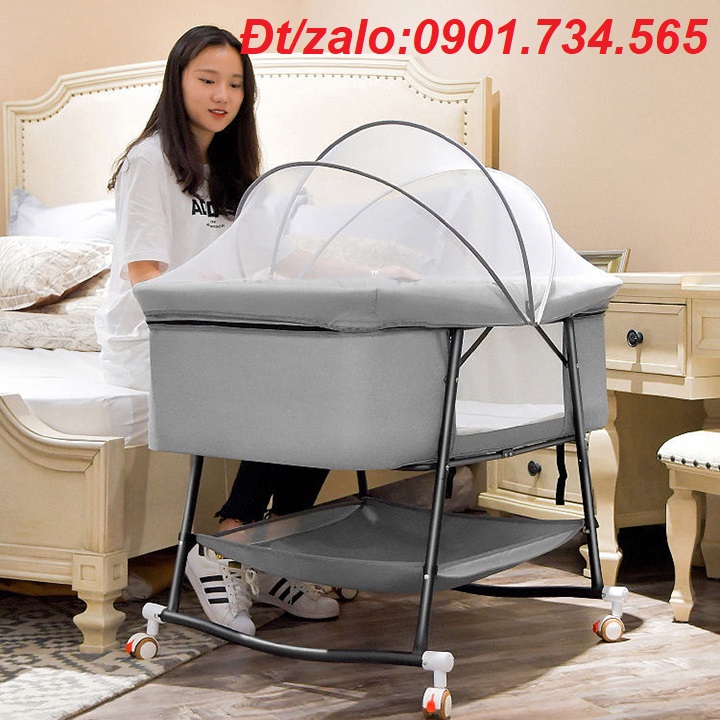 Nôi rung em bé - Giường ngủ cho trẻ em có màn, có bánh xe - Cũi ngủ thư giãn em bé sơ sinh - Nôi rung em bé