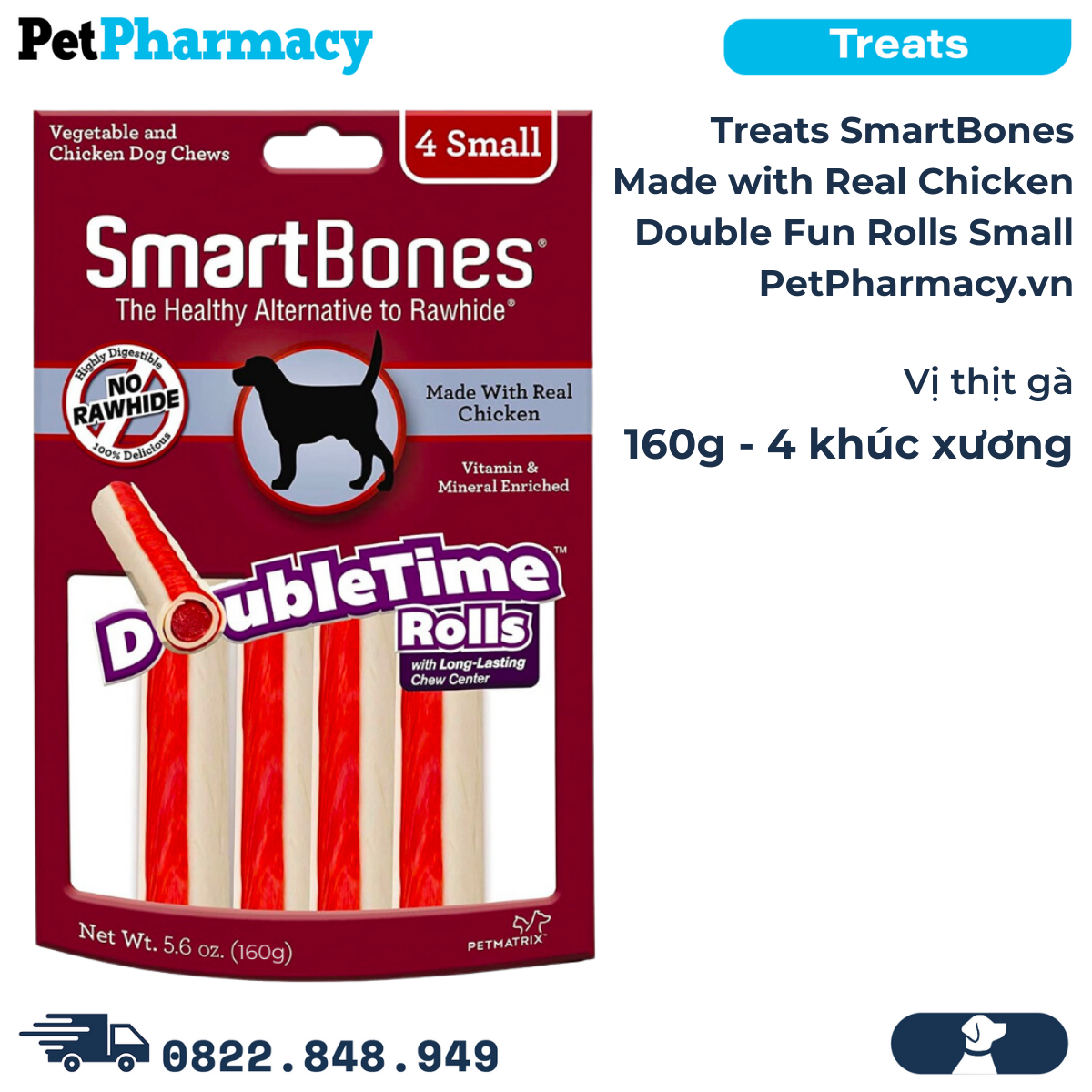 Treats SmartBones made with Real Chicken Double Fun Rolls Small 160g